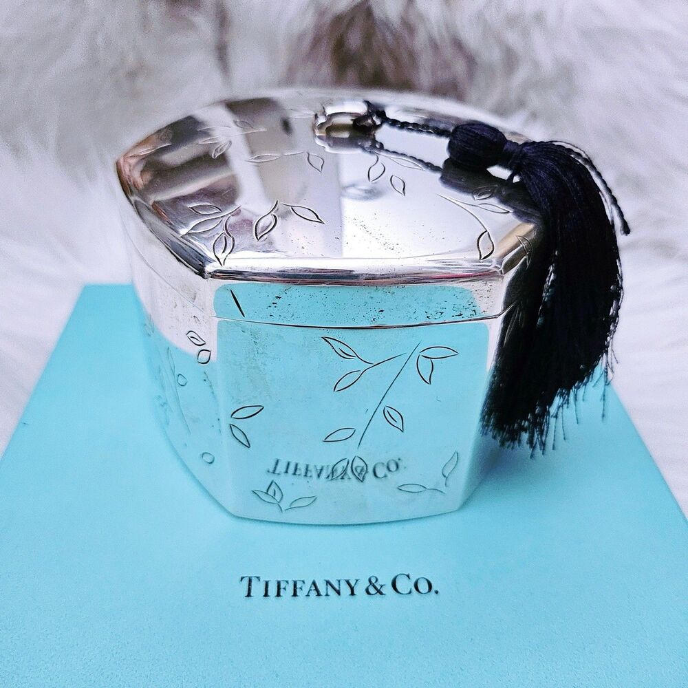 RARE Vintage Tiffany & Co. Makers Japanese Bamboo Trinket Box Sterling Silver.